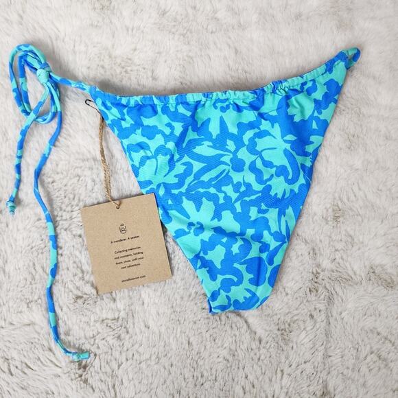 NEW Stone Fox Swim River String Bikini Swim Bottoms in Ocean Bloom - Picture 11 of 12